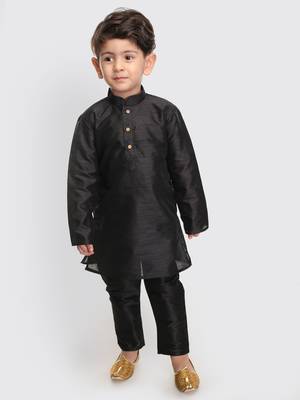 Infant  Black Silk Blend Kurta Pyjama Set 2