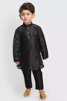 Infant  Black Silk Blend Kurta Pyjama Set