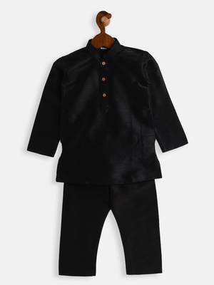 Infant  Black Silk Blend Kurta Pyjama Set 3
