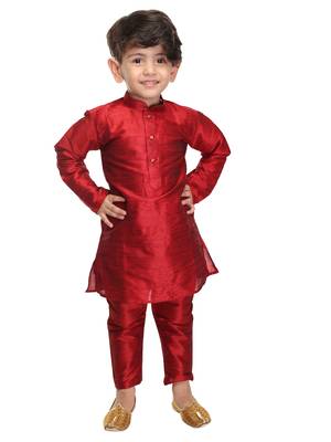 Infant  Maroon Silk Blend Kurta Pyjama Set 1