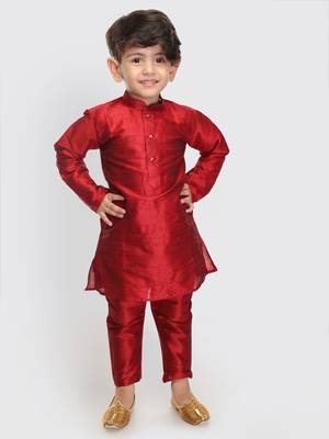 Infant  Maroon Silk Blend Kurta Pyjama Set 2