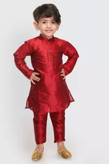 Infant  Maroon Silk Blend Kurta Pyjama Set