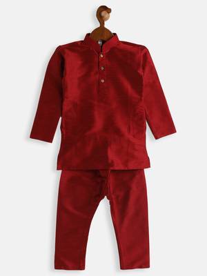 Infant  Maroon Silk Blend Kurta Pyjama Set 3