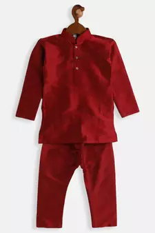 Infant  Maroon Silk Blend Kurta Pyjama Set