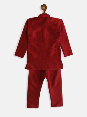 Infant  Maroon Silk Blend Kurta Pyjama Set 4