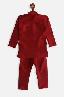 Infant  Maroon Silk Blend Kurta Pyjama Set