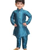 Infant  Turquoise Silk Blend Kurta Pyjama Set