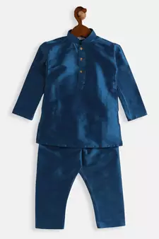 Infant  Turquoise Silk Blend Kurta Pyjama Set