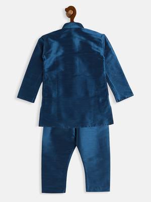 Infant  Turquoise Silk Blend Kurta Pyjama Set 4