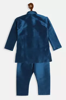 Infant  Turquoise Silk Blend Kurta Pyjama Set
