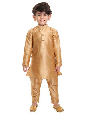 Infant  Rose Gold Silk Blend Kurta Pyjama Set 1