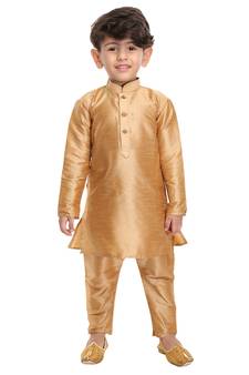 Infant Boys Rose Gold Silk Blend Kurta Pyjama Set