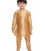 Infant Boys Rose Gold Silk Blend Kurta Pyjama Set
