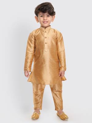 Infant  Rose Gold Silk Blend Kurta Pyjama Set 2
