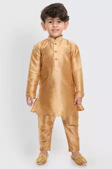 Infant  Rose Gold Silk Blend Kurta Pyjama Set