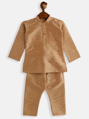 Infant  Rose Gold Silk Blend Kurta Pyjama Set 3