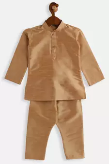Infant  Rose Gold Silk Blend Kurta Pyjama Set
