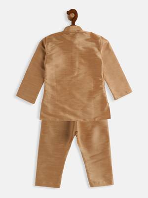 Infant  Rose Gold Silk Blend Kurta Pyjama Set 4