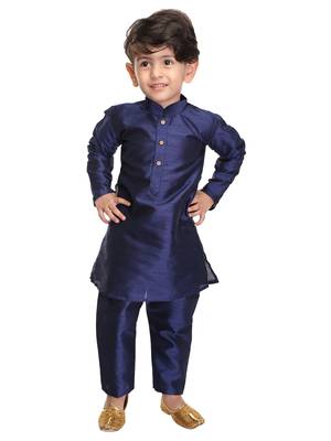 Infant  Navy Blue Silk Blend Kurta Pyjama Set 1