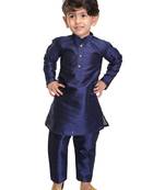 Infant  Navy Blue Silk Blend Kurta Pyjama Set