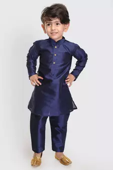 Infant  Navy Blue Silk Blend Kurta Pyjama Set