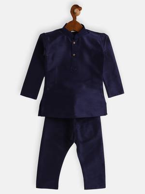 Infant  Navy Blue Silk Blend Kurta Pyjama Set 3