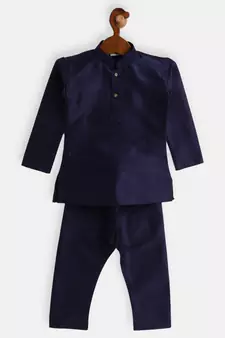 Infant  Navy Blue Silk Blend Kurta Pyjama Set