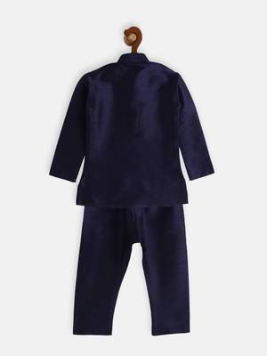 Infant  Navy Blue Silk Blend Kurta Pyjama Set 4