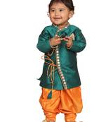 Infant Boys Bottle Green Silk Blend Kurta And Dhoti Set