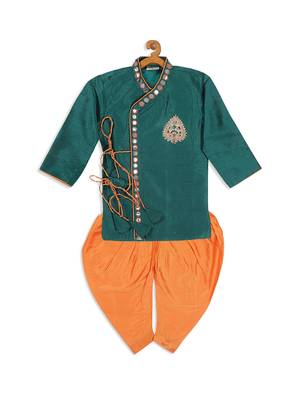 Infant Boys Bottle Green Silk Blend Kurta And Dhoti Set 4