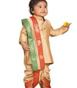 Infant  Rose Gold Cotton Blend Kurta Dhoti And Dupatta