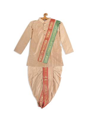 Infant  Rose Gold Cotton Blend Kurta Dhoti And Dupatta 4