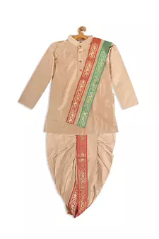 Infant  Rose Gold Cotton Blend Kurta Dhoti And Dupatta
