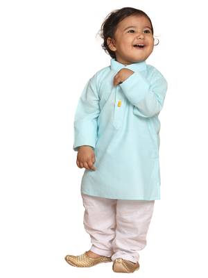 Infant Boys Blue And White Cotton Blend Kurta Pyjama Set 1
