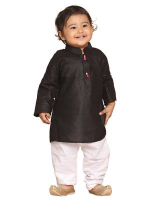 Infant  Black And White Cotton Blend Kurta Pyjama Set 1