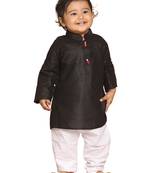 Infant  Black And White Cotton Blend Kurta Pyjama Set