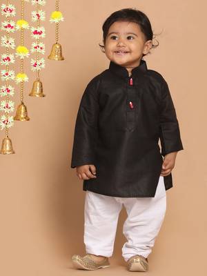 Infant  Black And White Cotton Blend Kurta Pyjama Set 3