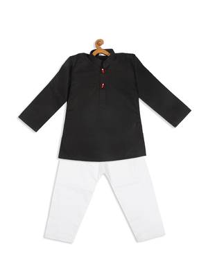 Infant  Black And White Cotton Blend Kurta Pyjama Set 4