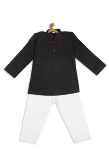 Infant  Black And White Cotton Blend Kurta Pyjama Set