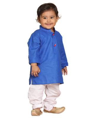 Infant  Dark Blue And White Cotton Blend Kurta Pyjama Set 1
