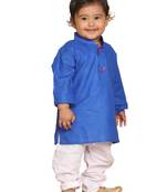 Infant  Dark Blue And White Cotton Blend Kurta Pyjama Set