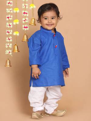Infant  Dark Blue And White Cotton Blend Kurta Pyjama Set 2