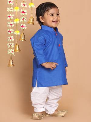 Infant  Dark Blue And White Cotton Blend Kurta Pyjama Set 3