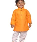 Infant  Orange And White Cotton Blend Kurta Pyjama Set