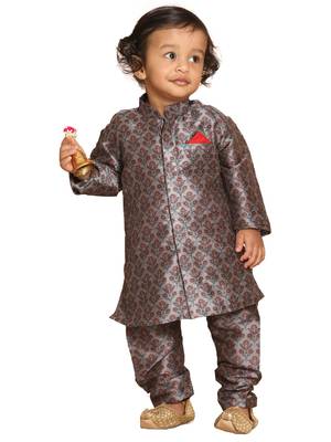 Infant  Multicolor-Base-Grey Silk Blend Kurta Pyjama Set 1