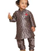 Infant  Multicolor-Base-Grey Silk Blend Kurta Pyjama Set