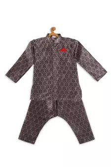Infant  Multicolor-Base-Grey Silk Blend Kurta Pyjama Set