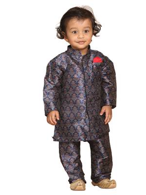 Infant  Multicolor-Base-Blue Silk Blend Kurta Pyjama Set 1