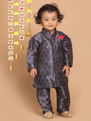 Infant  Multicolor-Base-Blue Silk Blend Kurta Pyjama Set 2