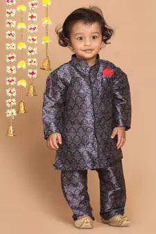 Infant  Multicolor-Base-Blue Silk Blend Kurta Pyjama Set
